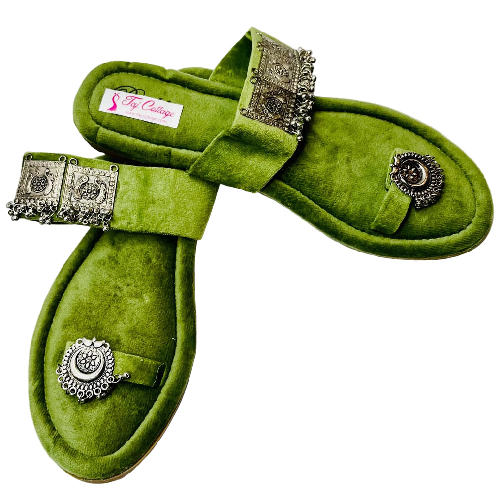 Light Green Velvet Sandals