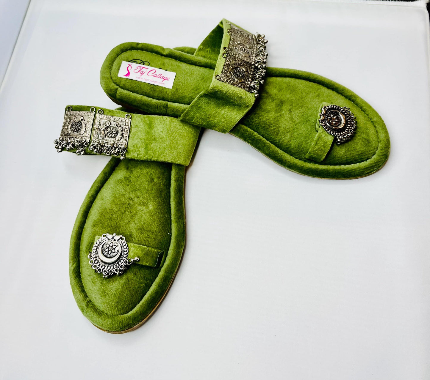 Light Green Velvet Color Sandals