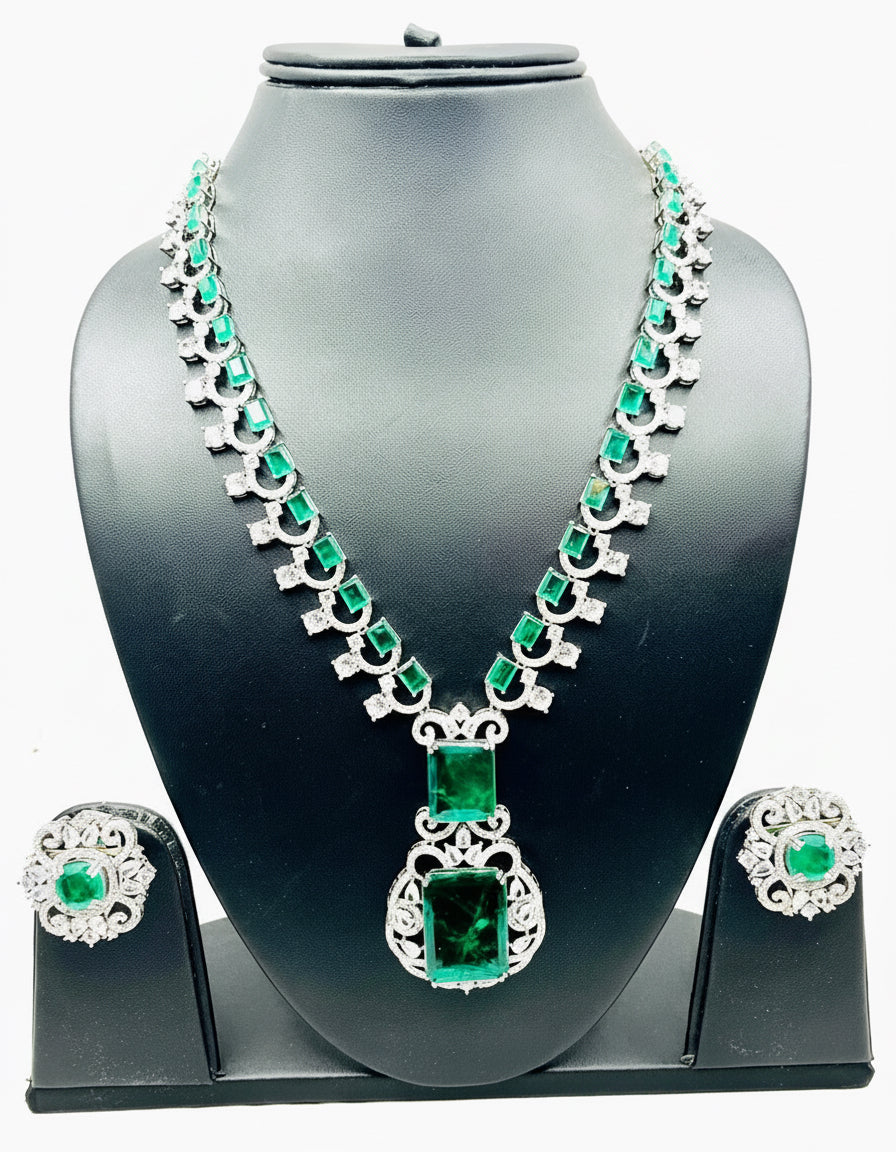 Green Long  Necklace Set