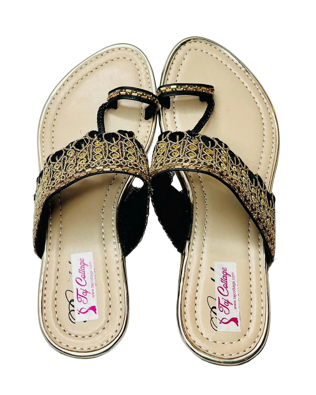 Beige & Black Color Sandals