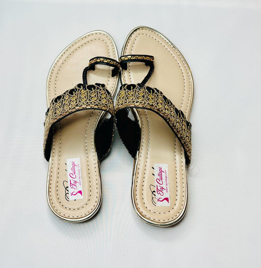 Beige & Black Color Sandals