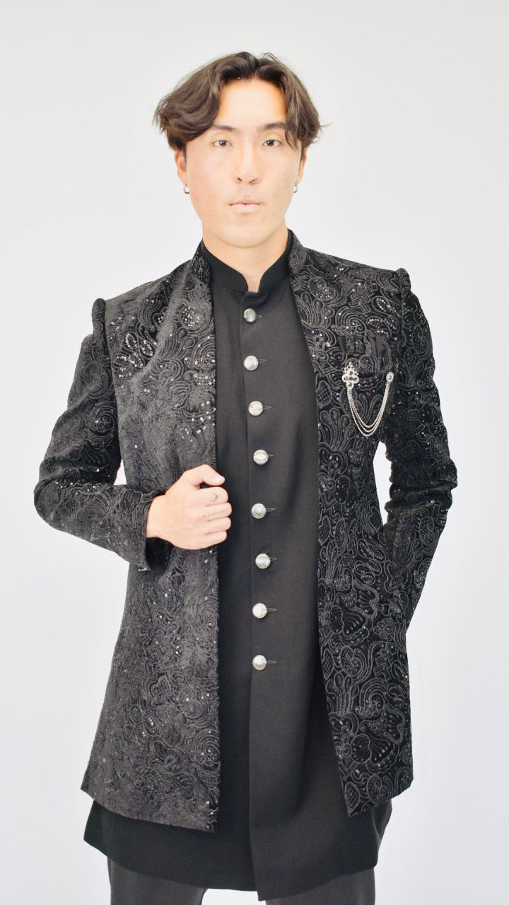 Black Indo-Western Sherwani Set