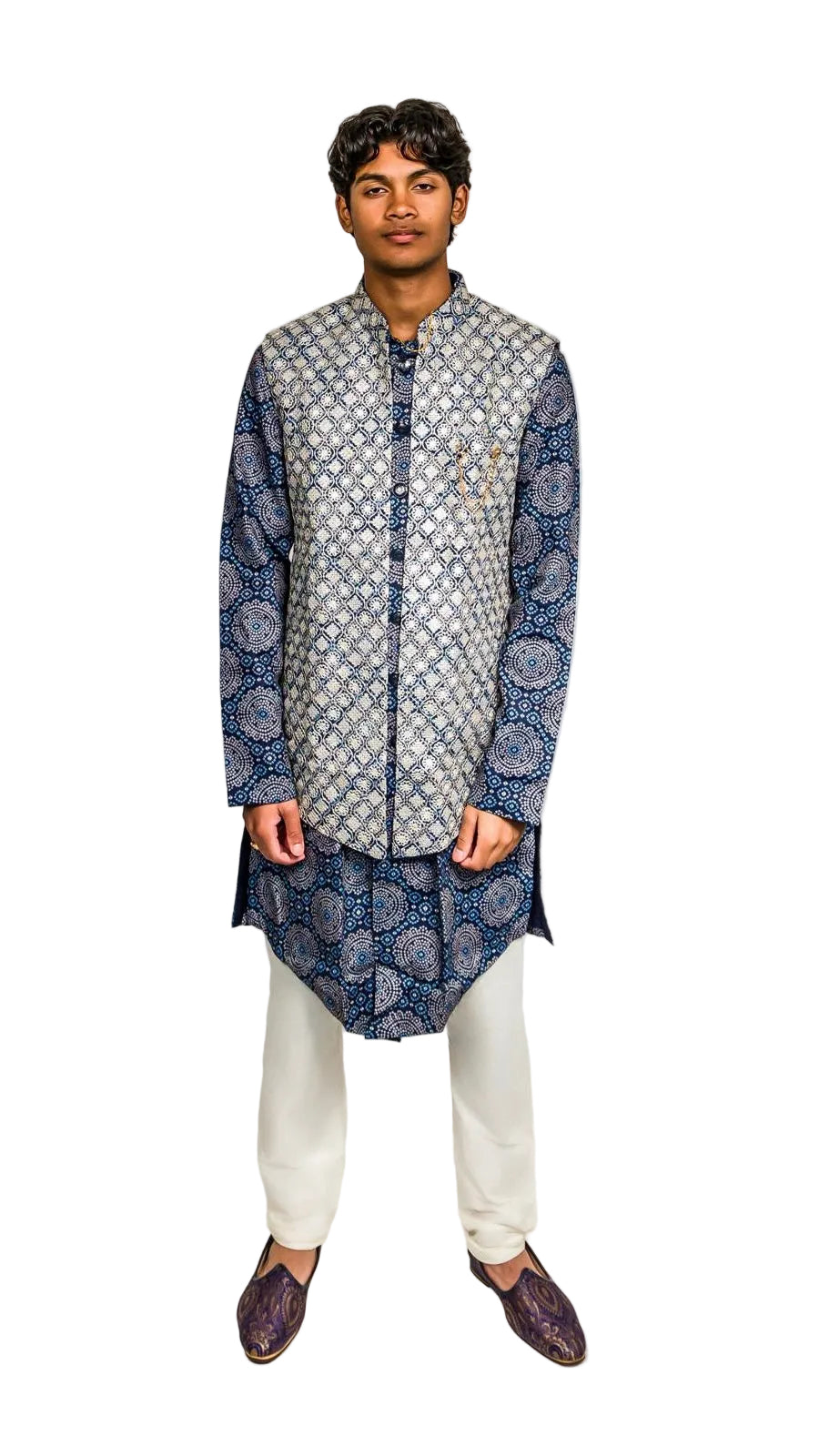 Navy Blue Vest Kurta Set