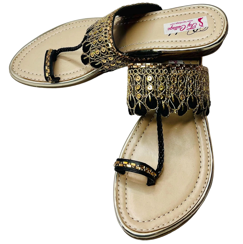 Beige & Black Color Sandals