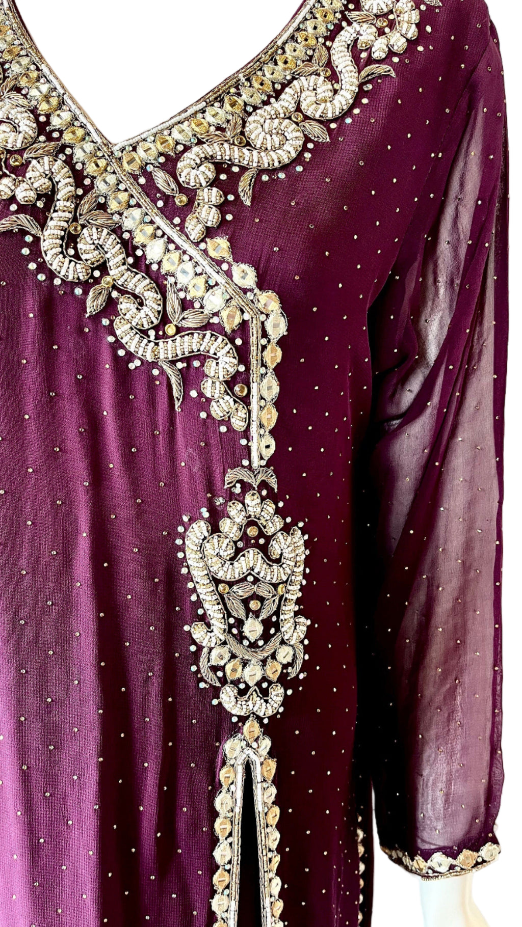 Wine Georgette Crystal Gown