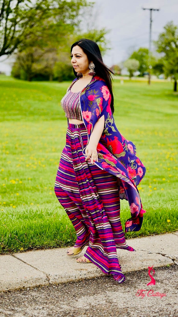 Multi-Color Dhoti Readymade Skirt and Blouse Set
