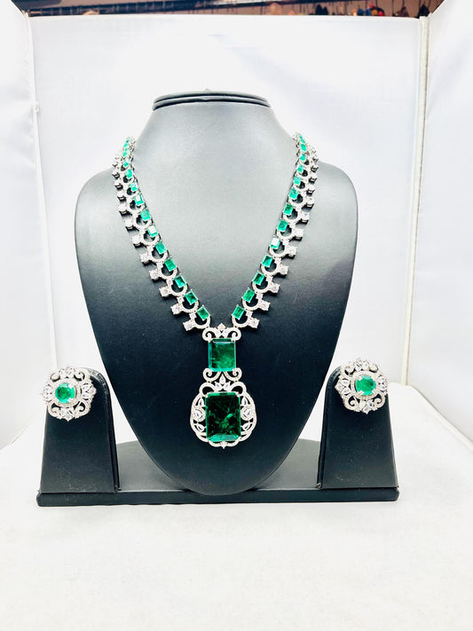 Green Long  Necklace Set