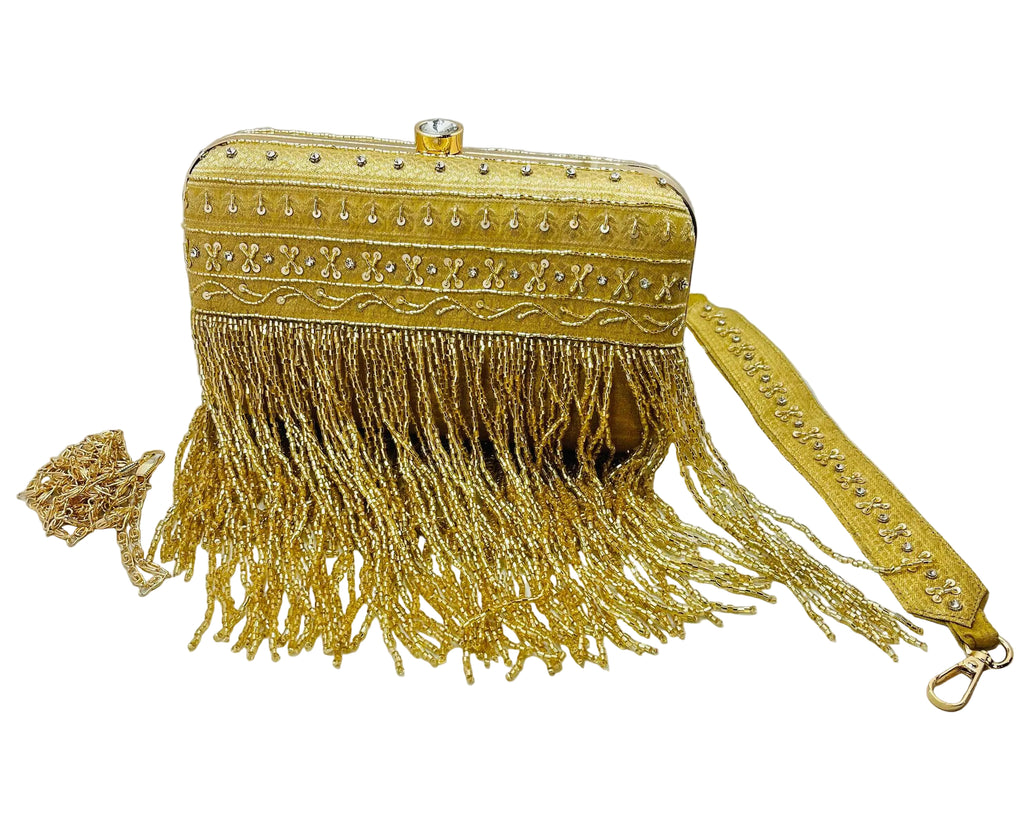 Gold Fringe Silk Clutch
