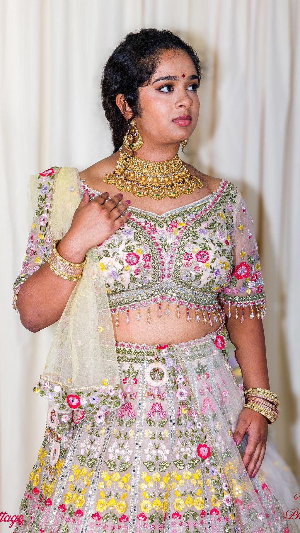 Multicolor Mirror Embriodered Lehnga Set