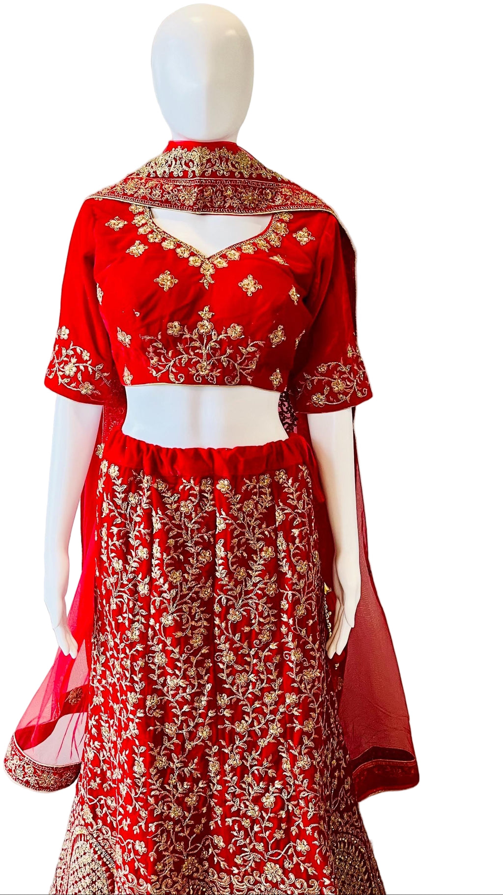 Embroidered Red Velvet Lehnga