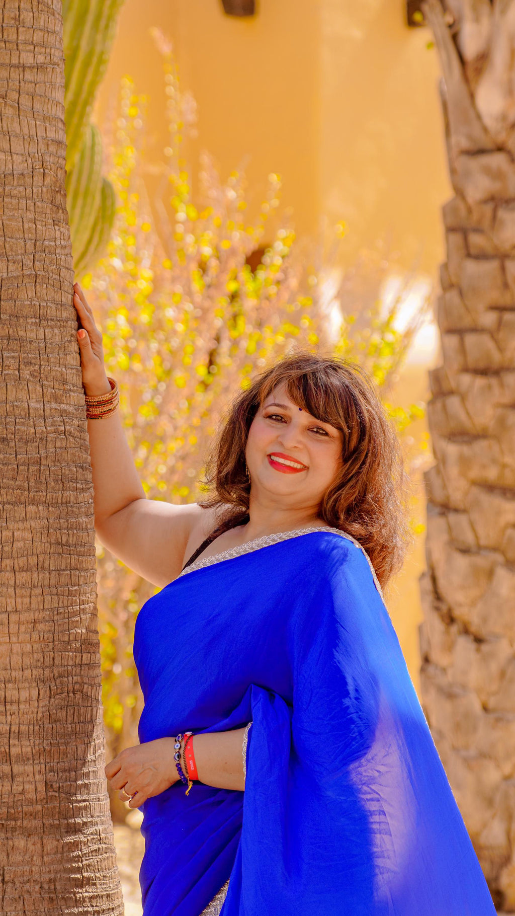 Blue Crepe Readymade Saree
