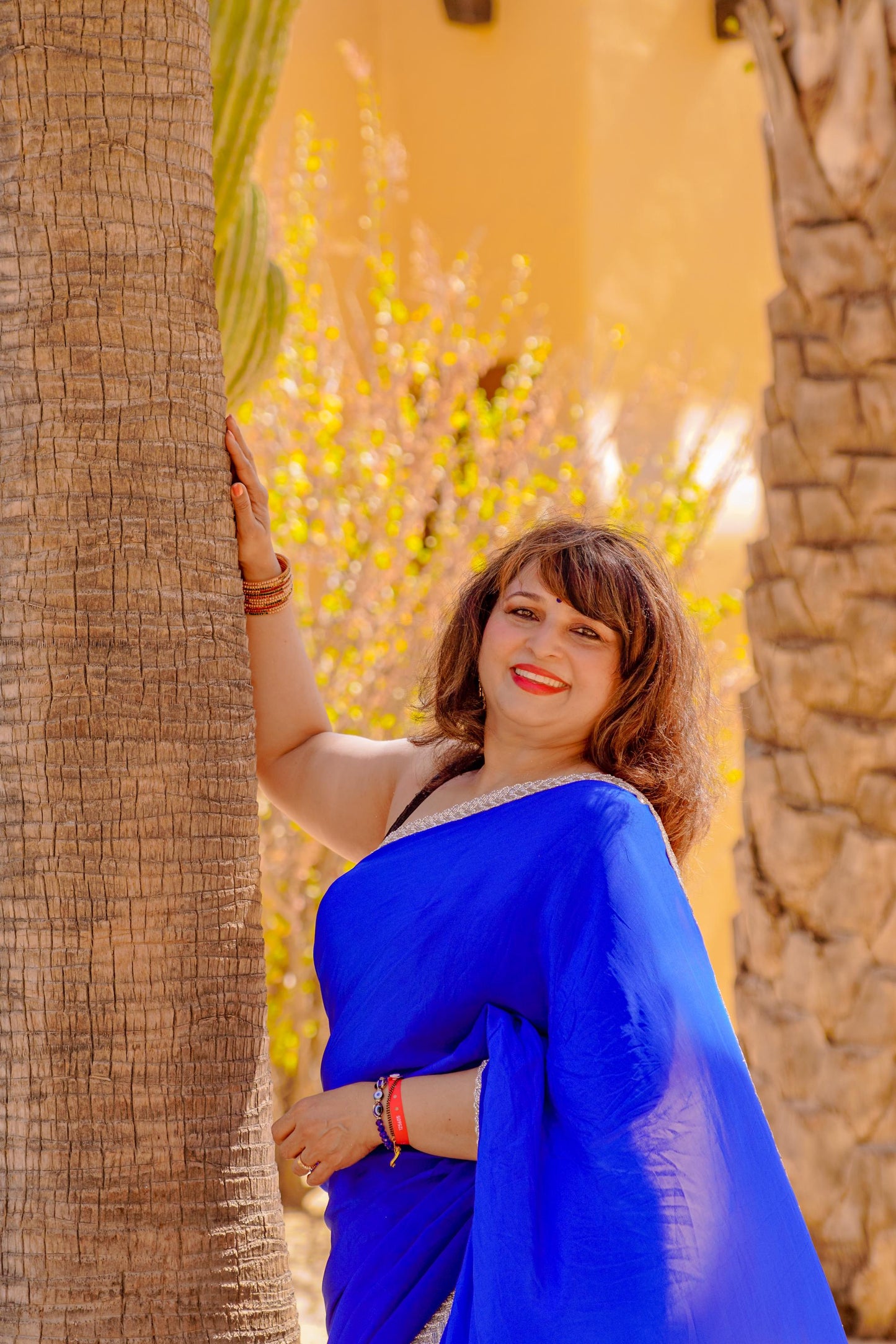 Blue Crepe Readymade Saree
