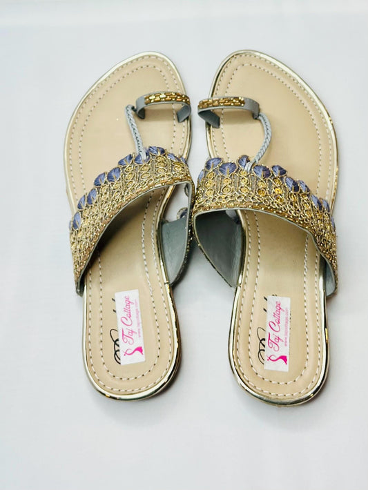 Beige & Silver Color Sandals