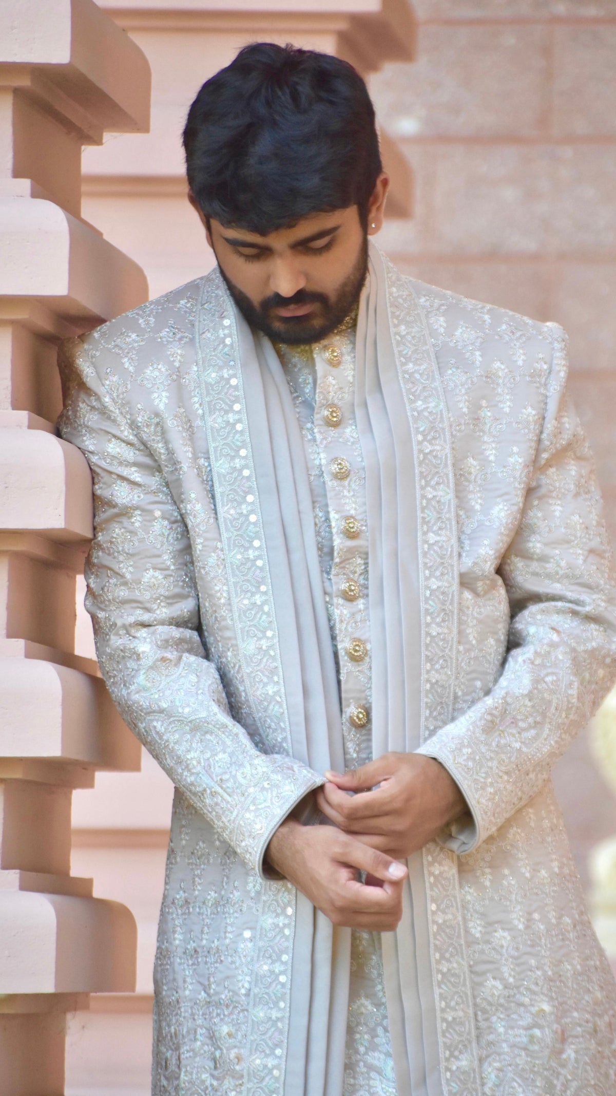 Light Grey Color Sherwani Set