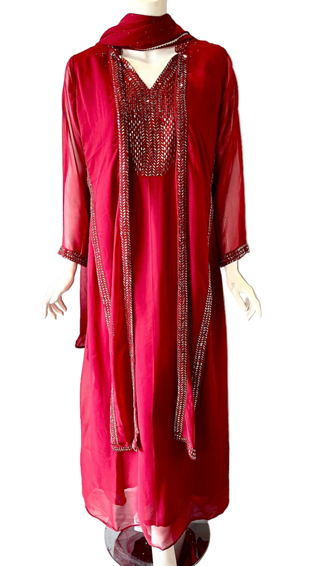 Red Georgette Crystal Gown