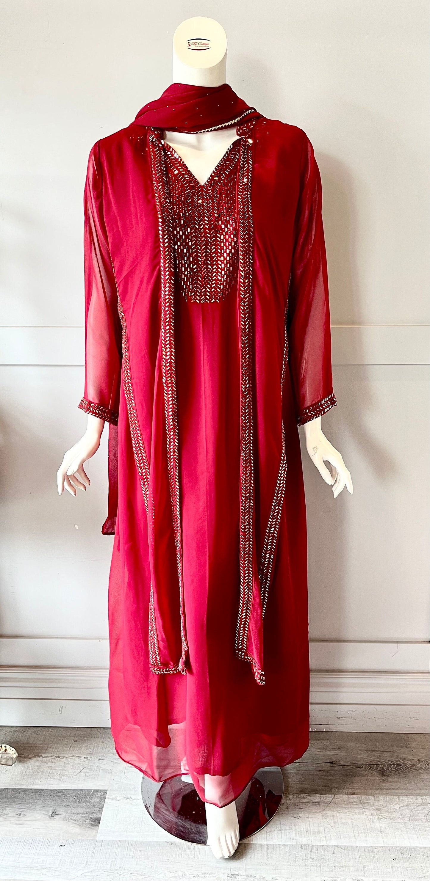 Red georgette gown