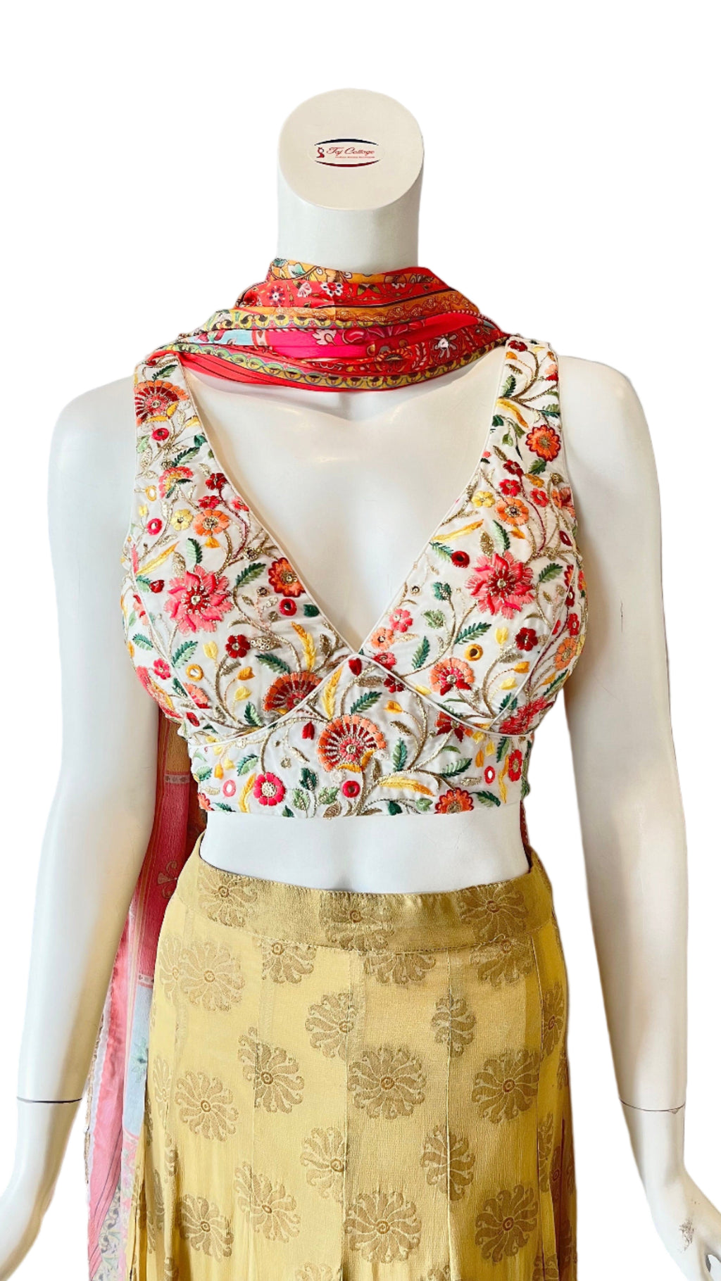 Gold & White Floral Lehnga