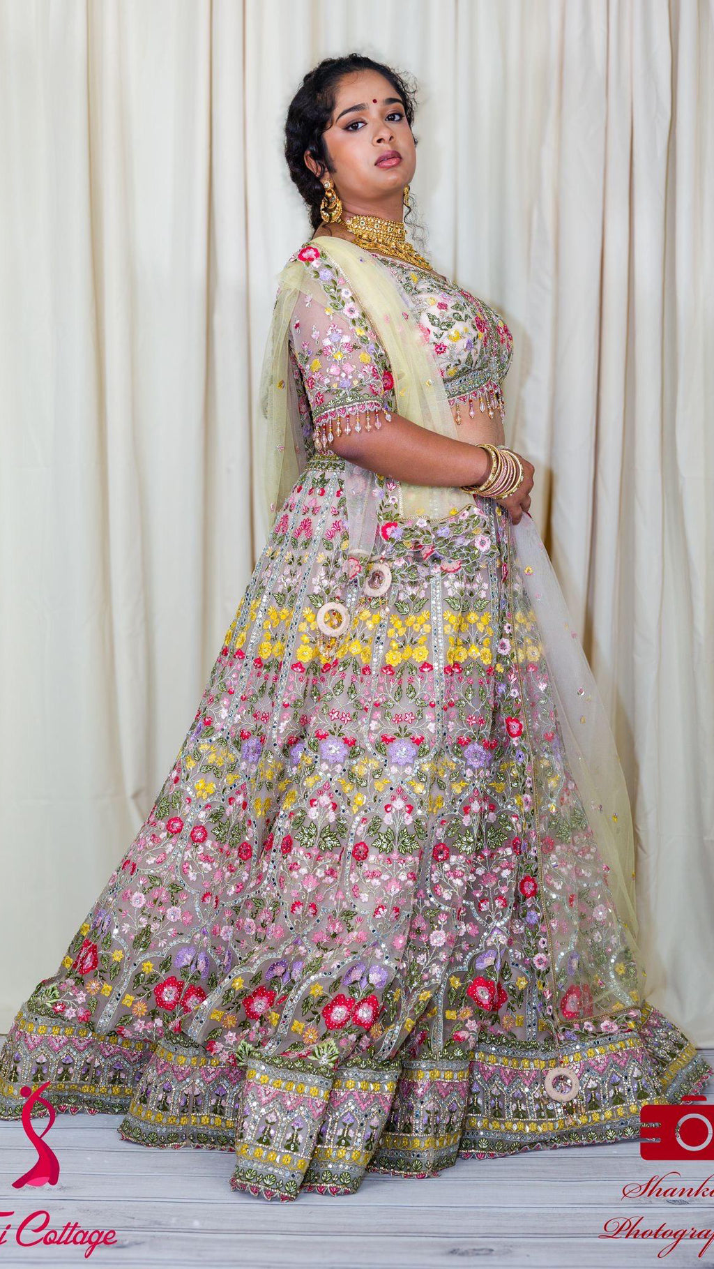 Multicolor Mirror Embriodered Lehnga Set