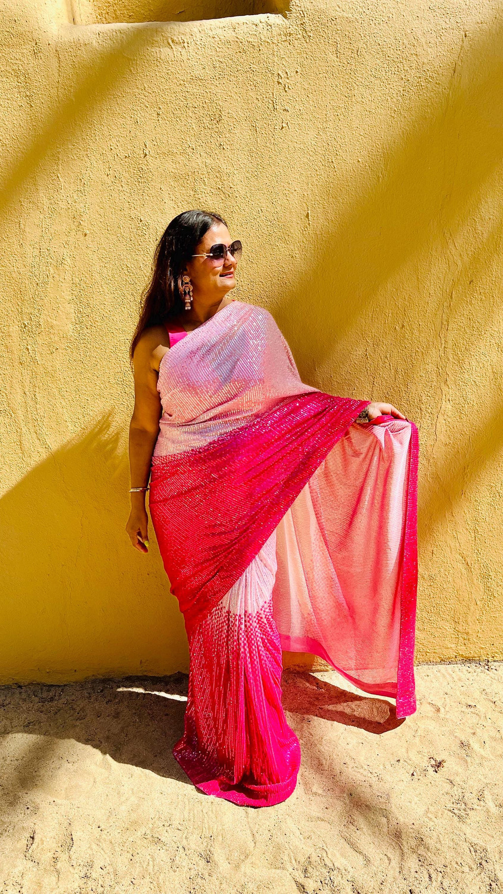 Ombré Sequins Readymade Saree