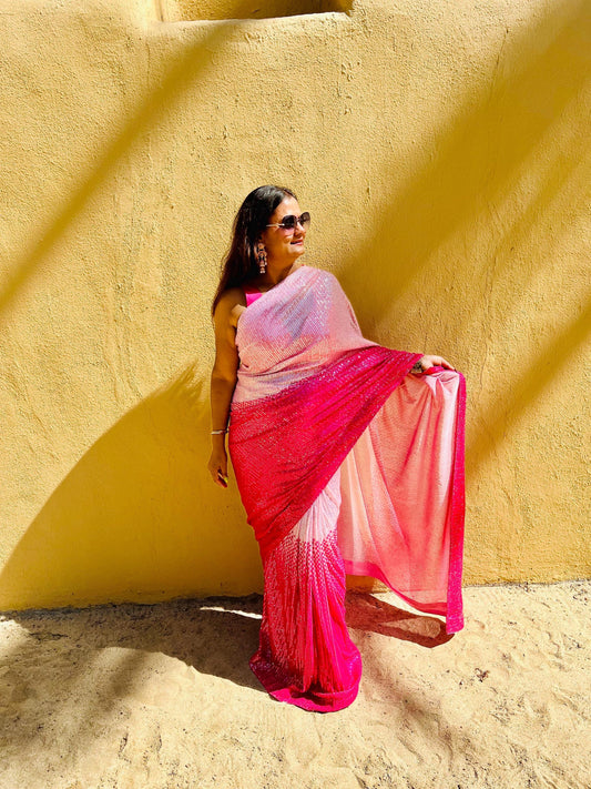 Ombré Sequins Readymade Saree