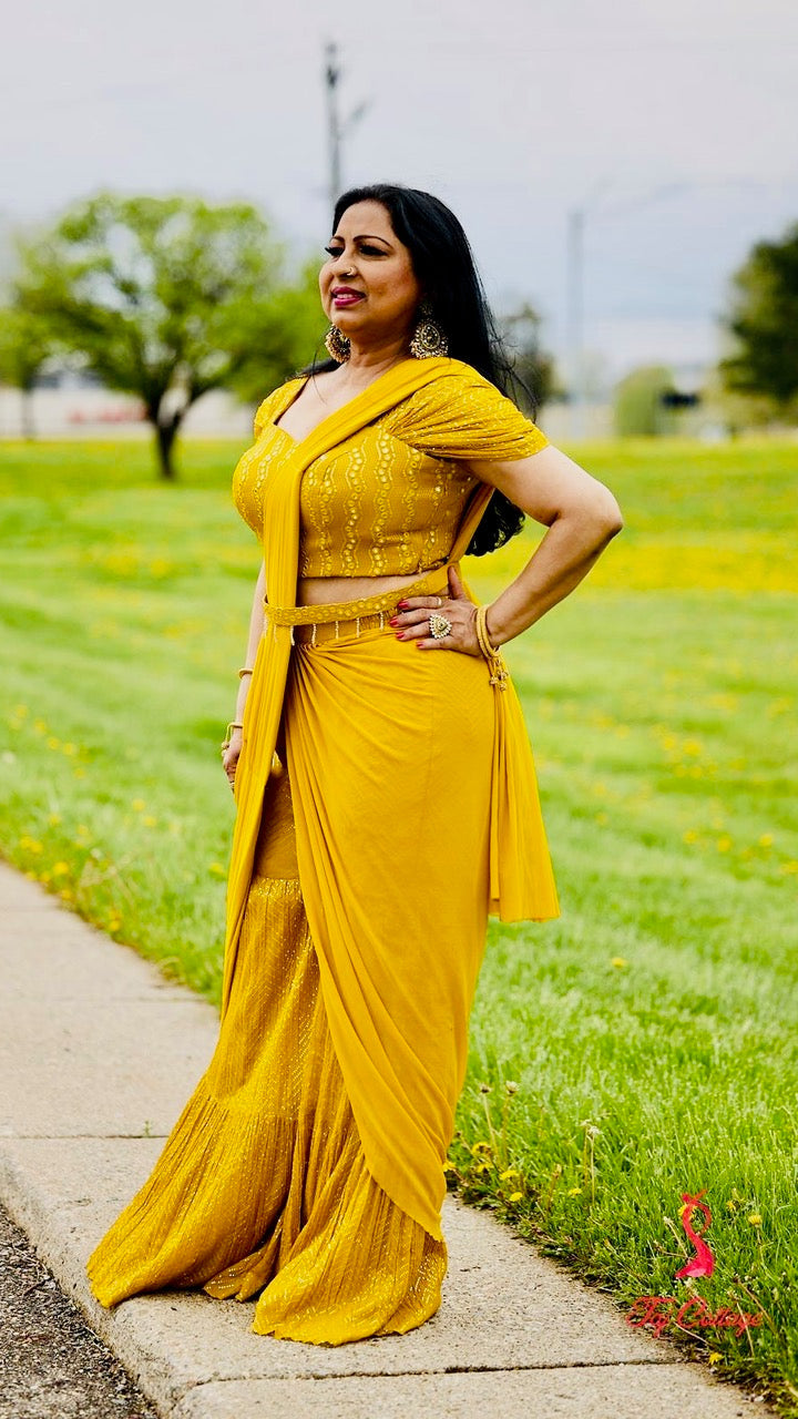 Mustard Indo-Western Palazzo Set