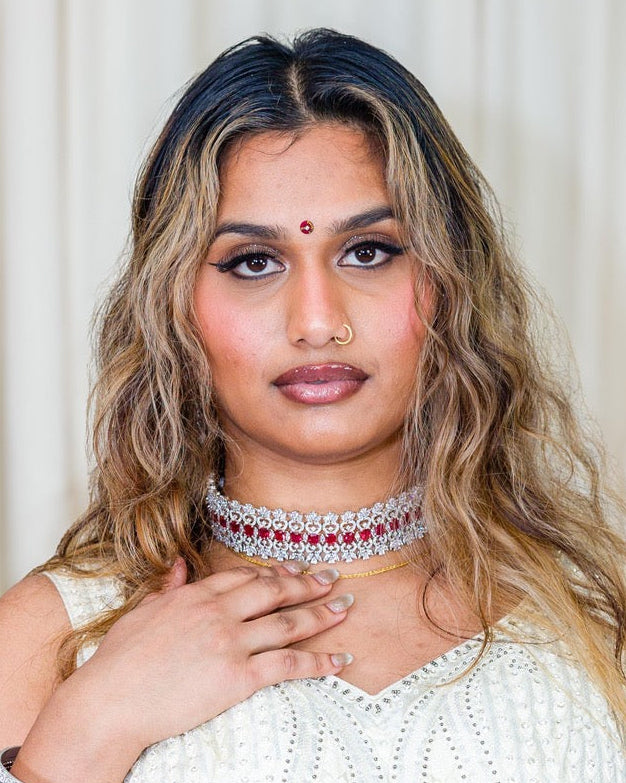 American Diamond Ruby Red Choker Set