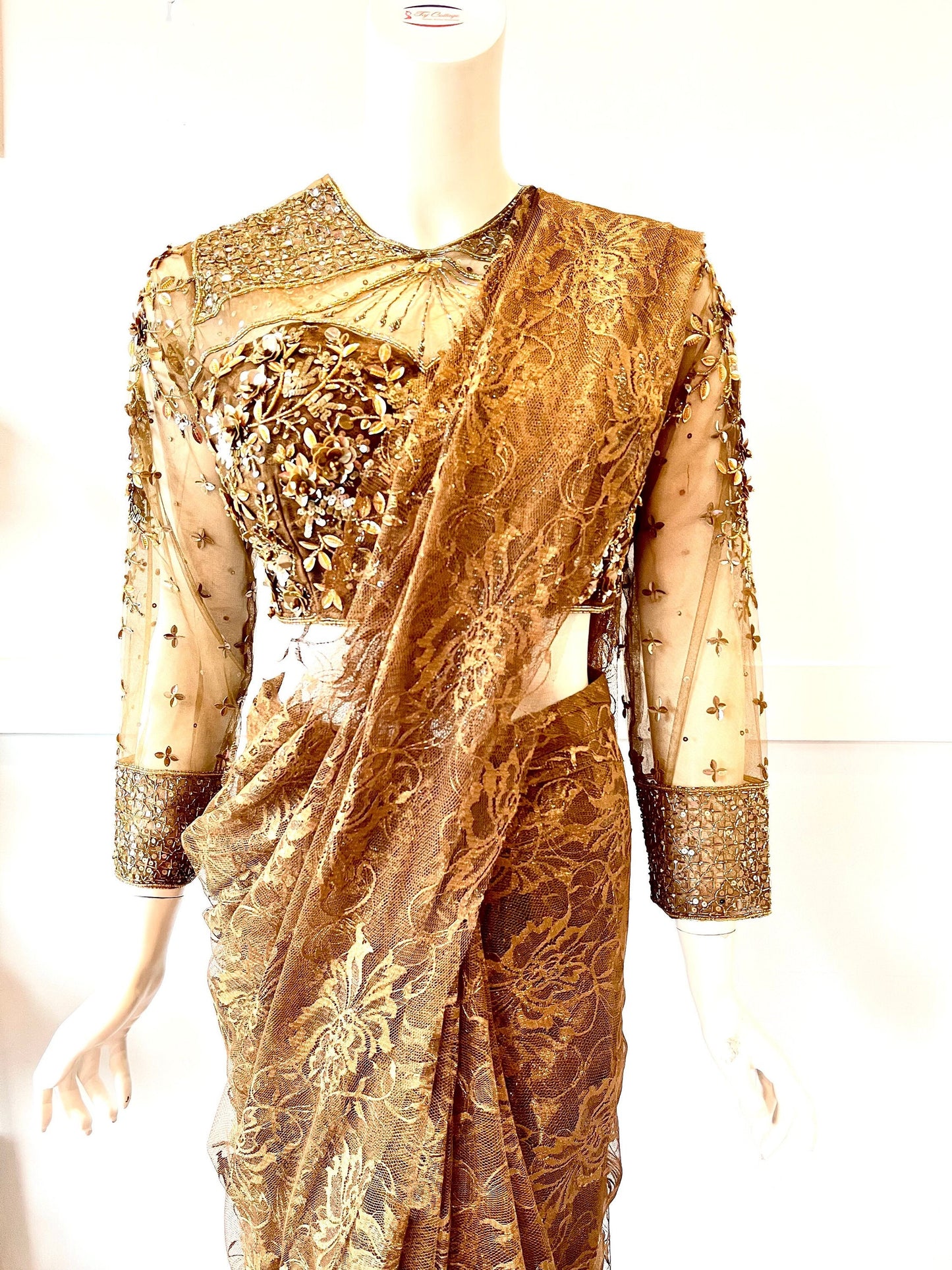Brown color  Net ready-made saree