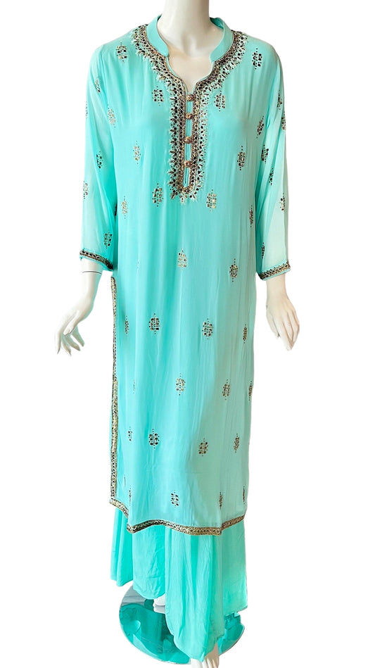 Teal Beaded Palazzo Set