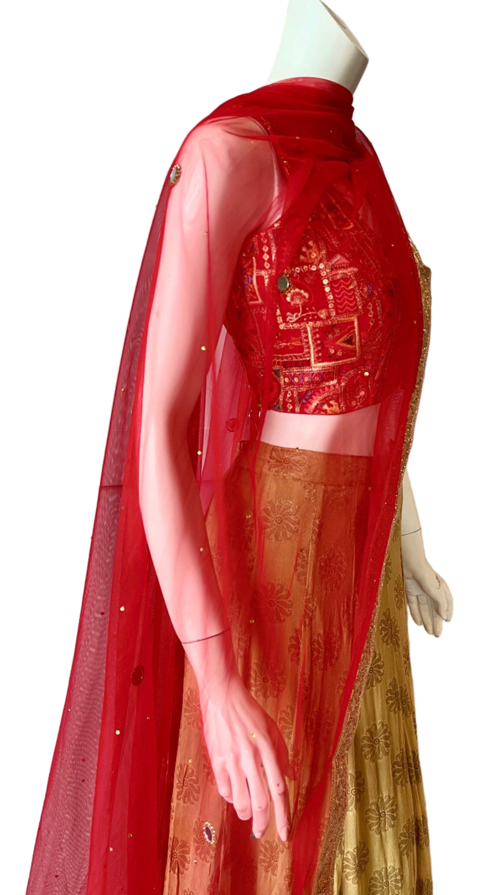 Gold & Red Lehnga with Jari Border