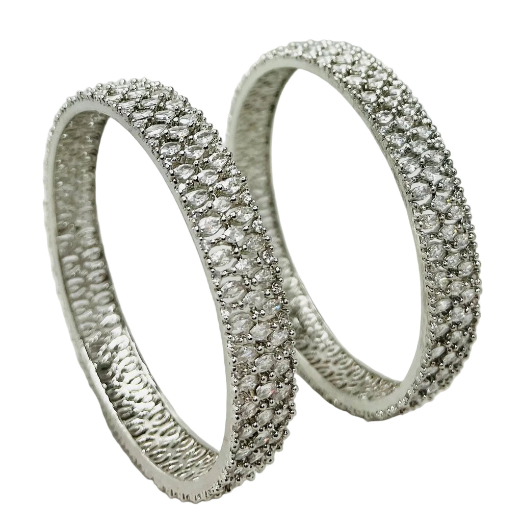 White Stone Silver Bangle