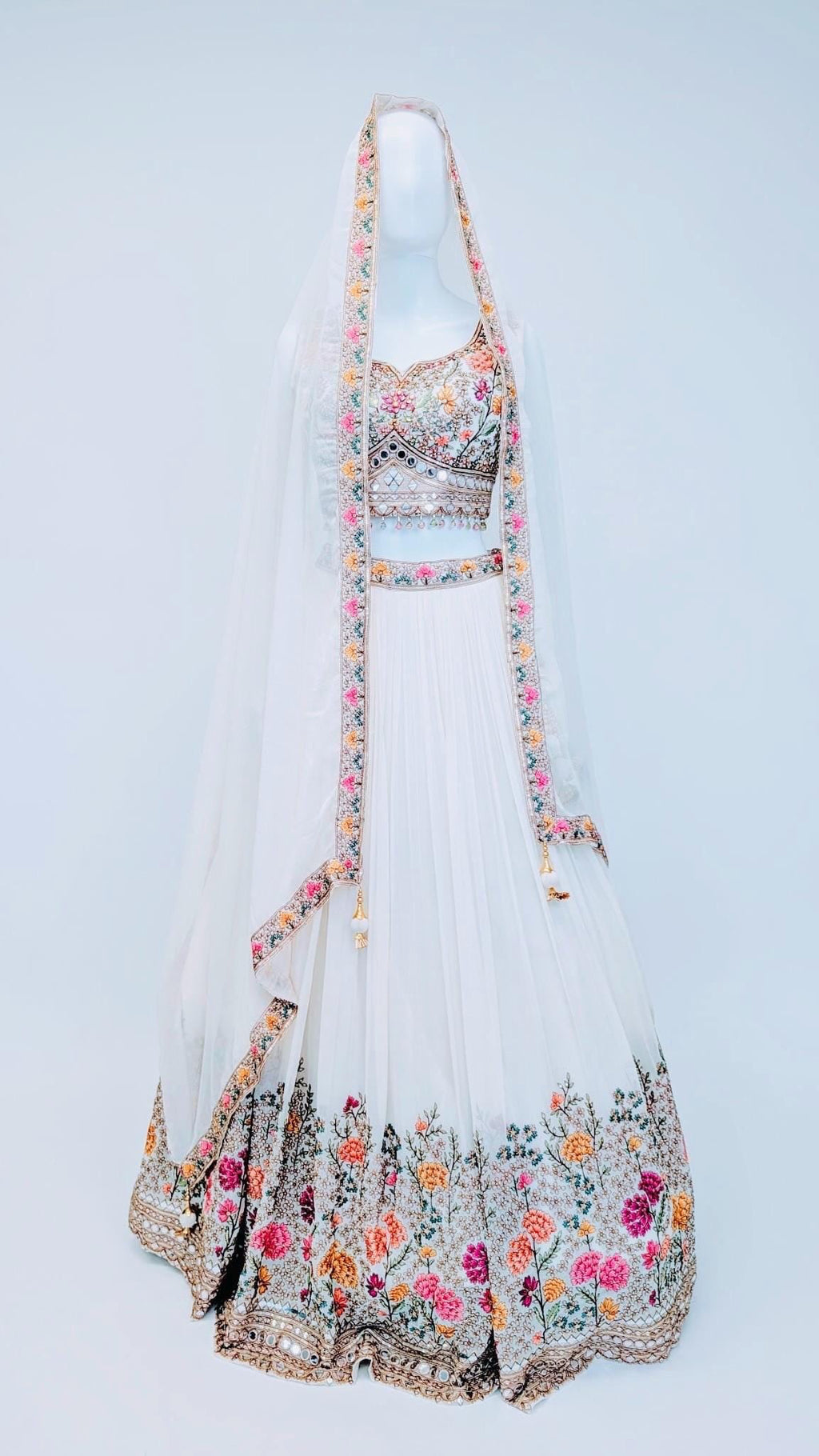 White Flower Embroidered Lehnga