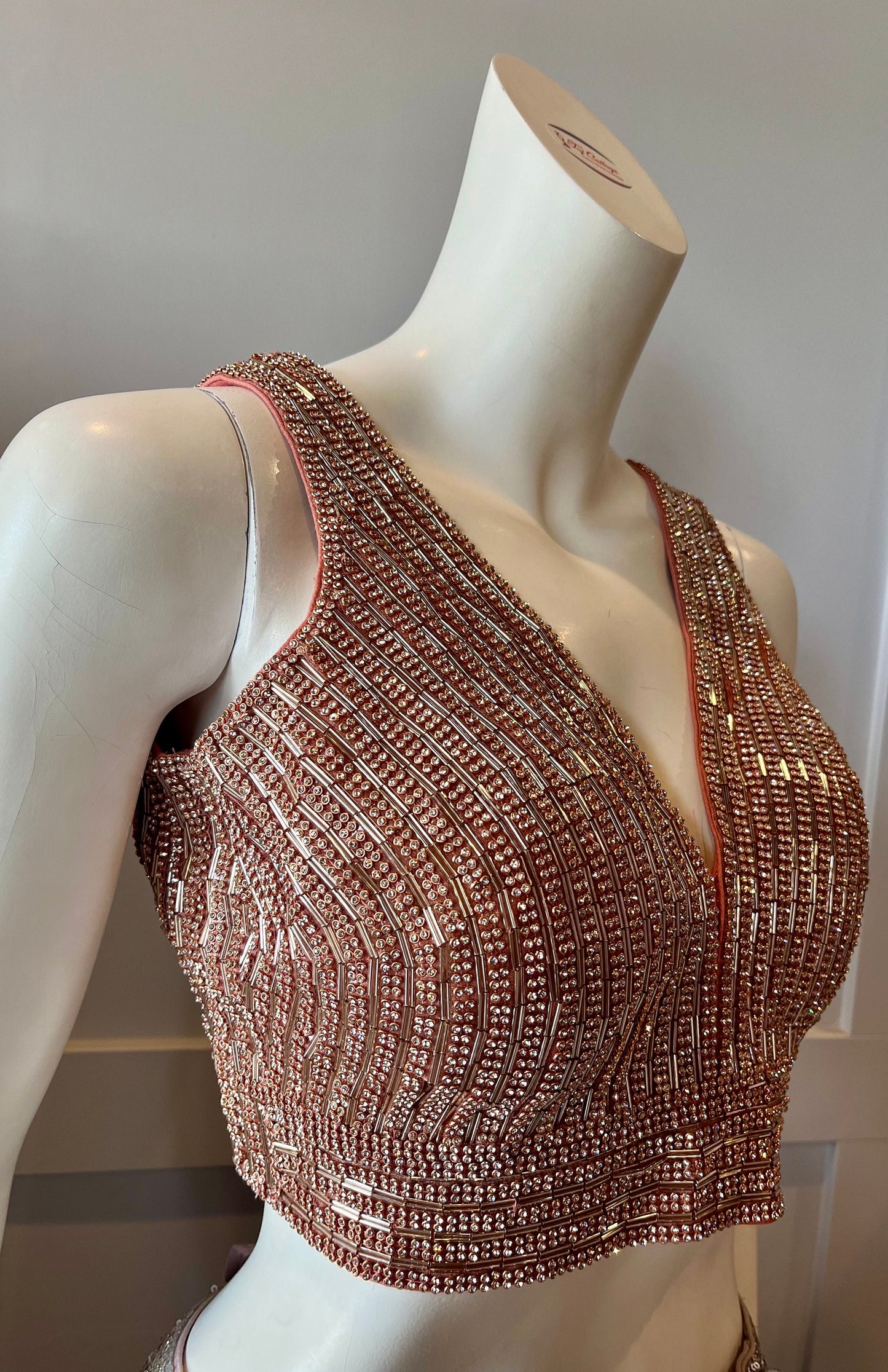 Rose Pink Color Rhinestones Blouse