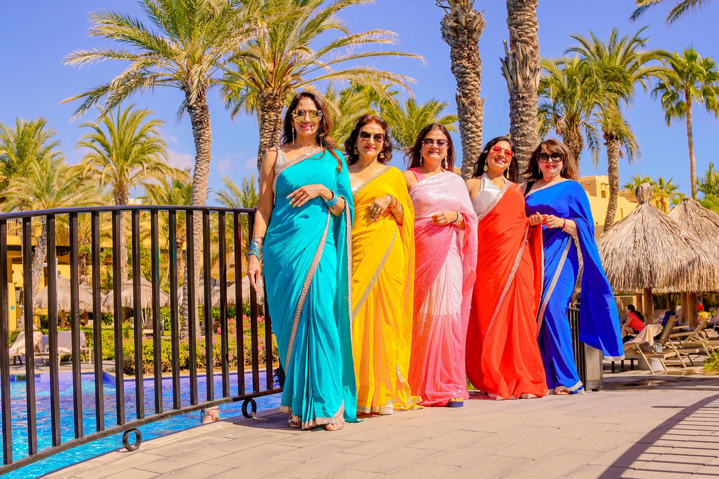 Cyan Crepe Readymade Saree