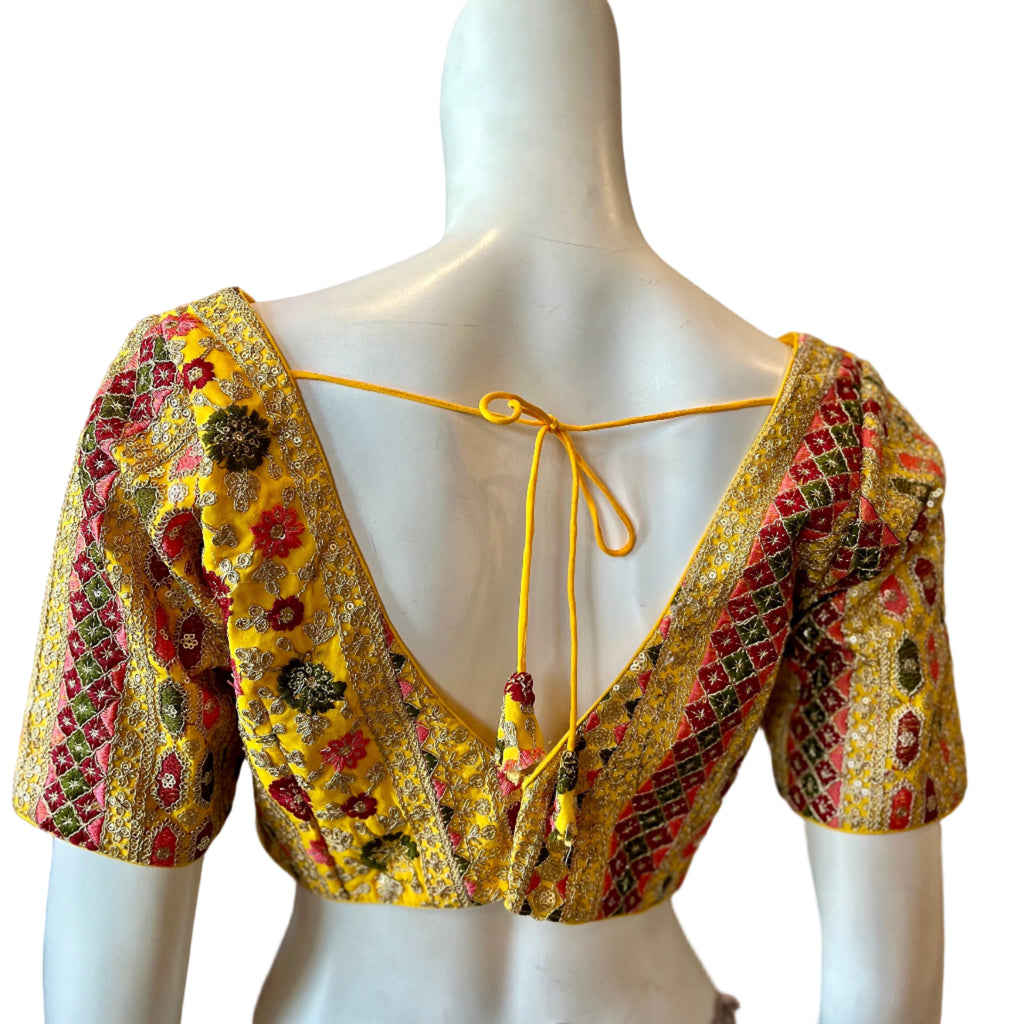 Yellow Silk Thread Embroidered Blouse