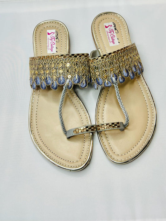 Beige & Silver Color Sandals