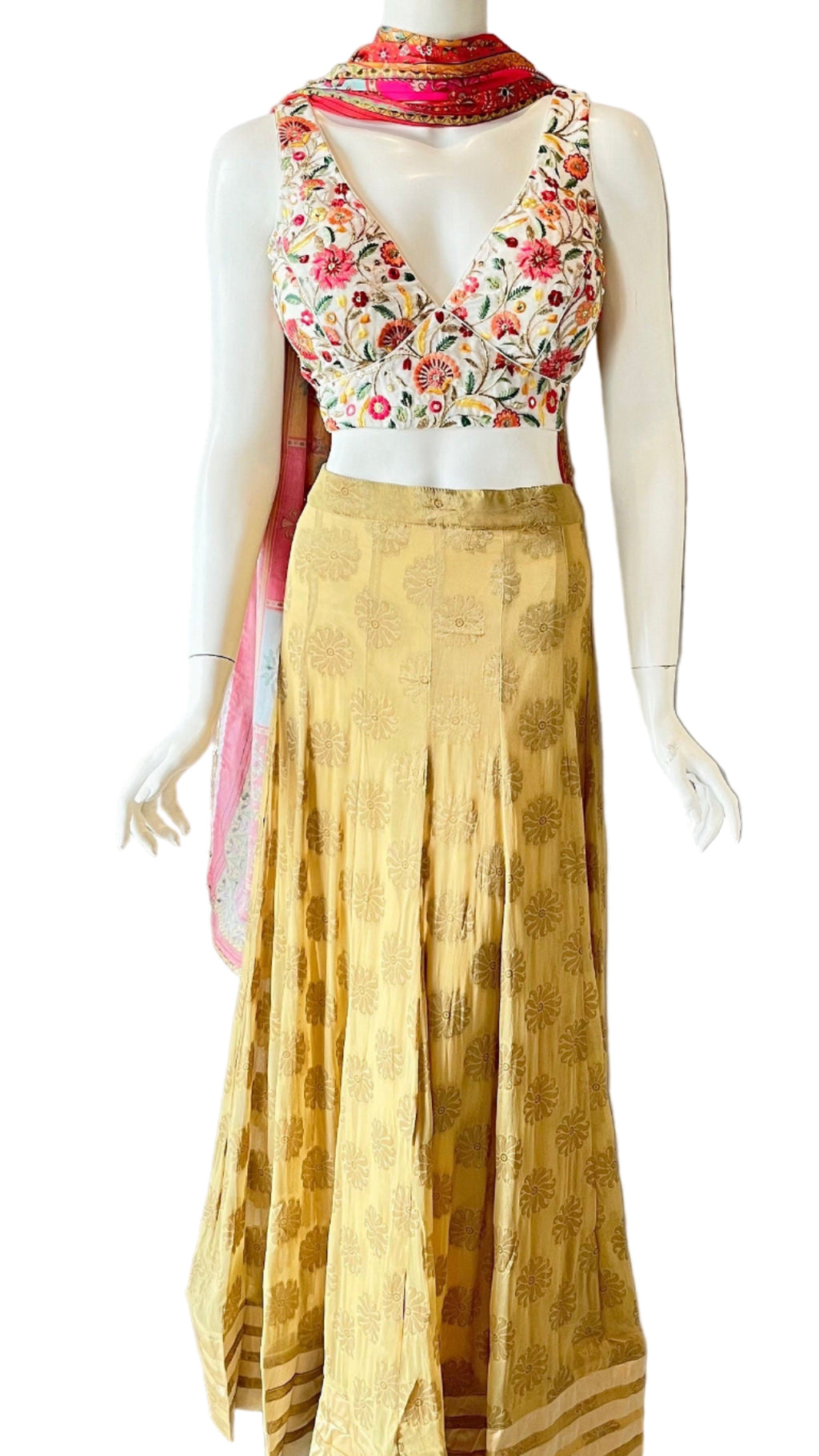 Gold & White Floral Lehnga