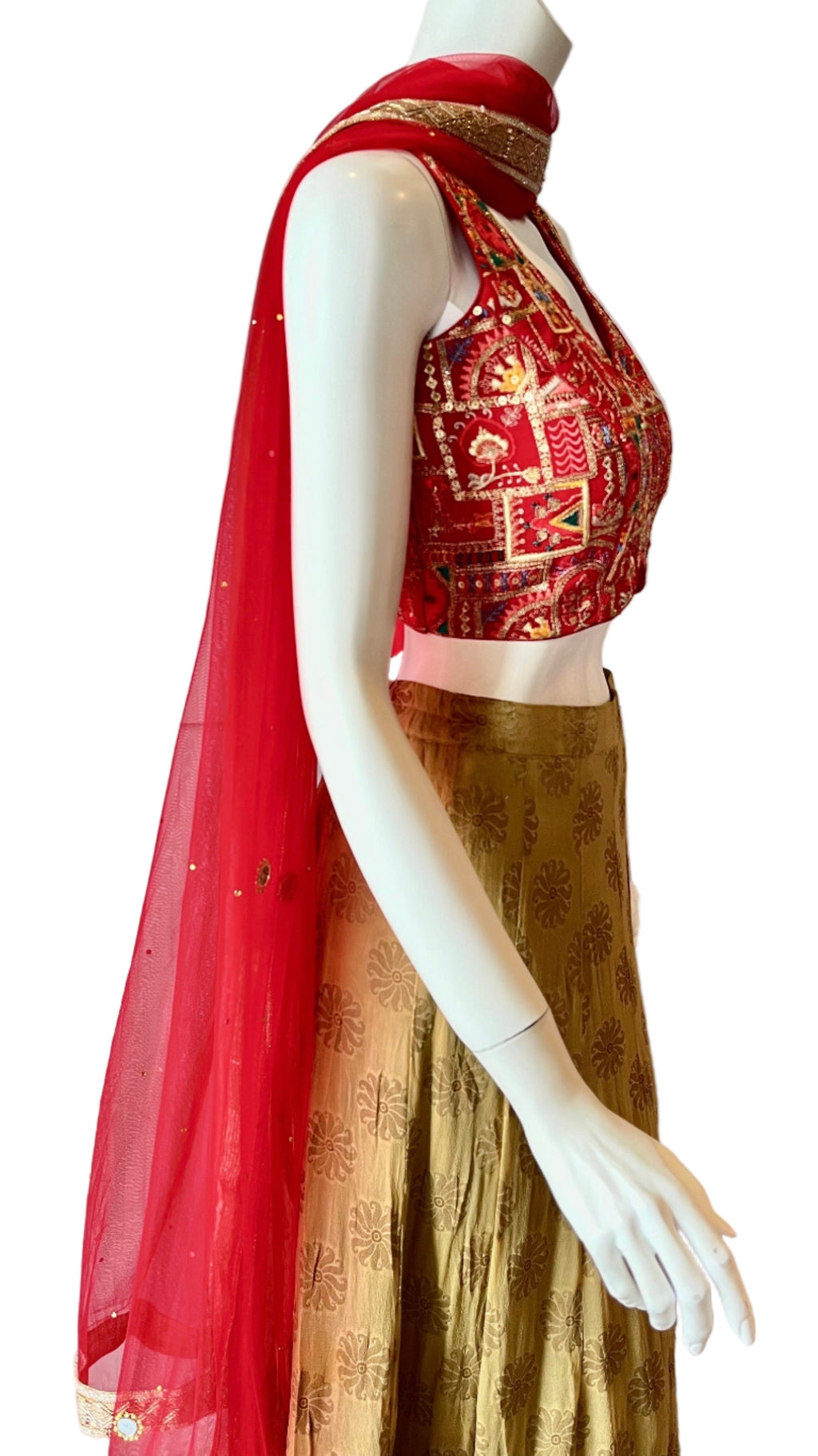 Gold & Red Lehnga with Jari Border