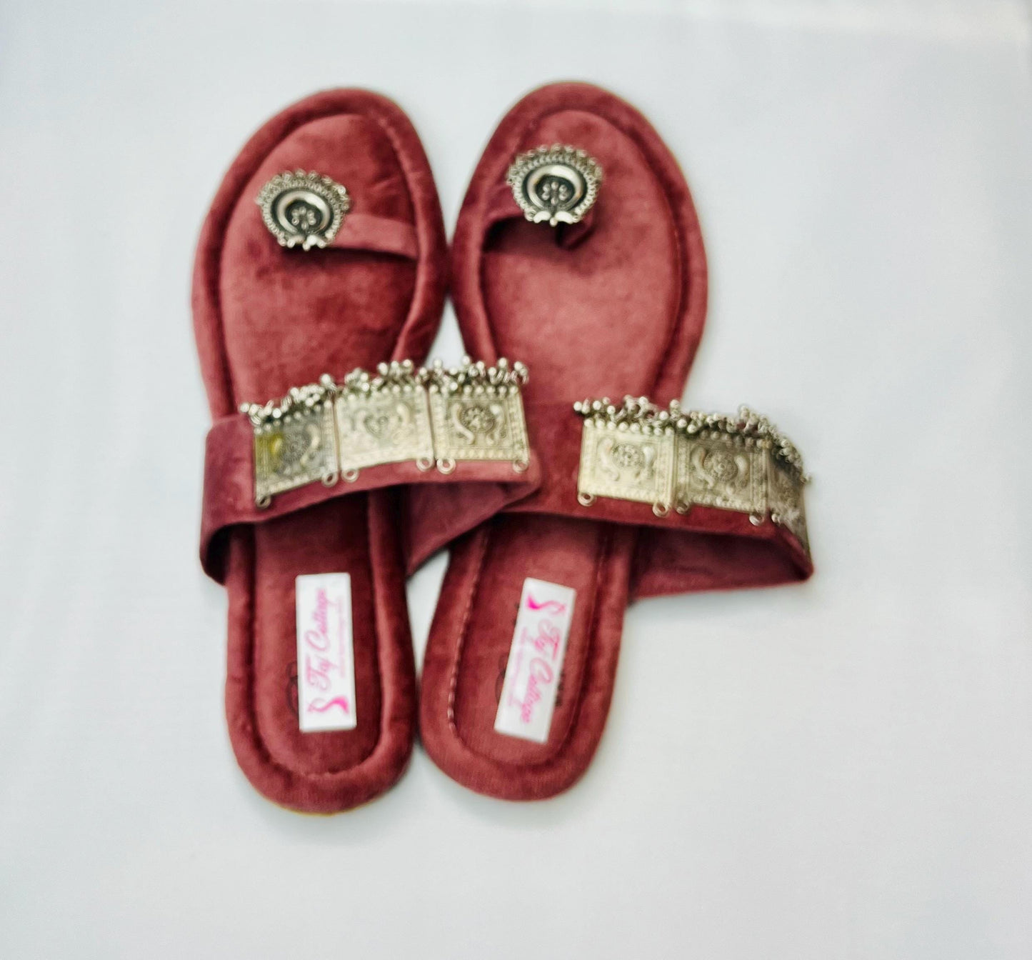 Maroon Velvet Color Sandals