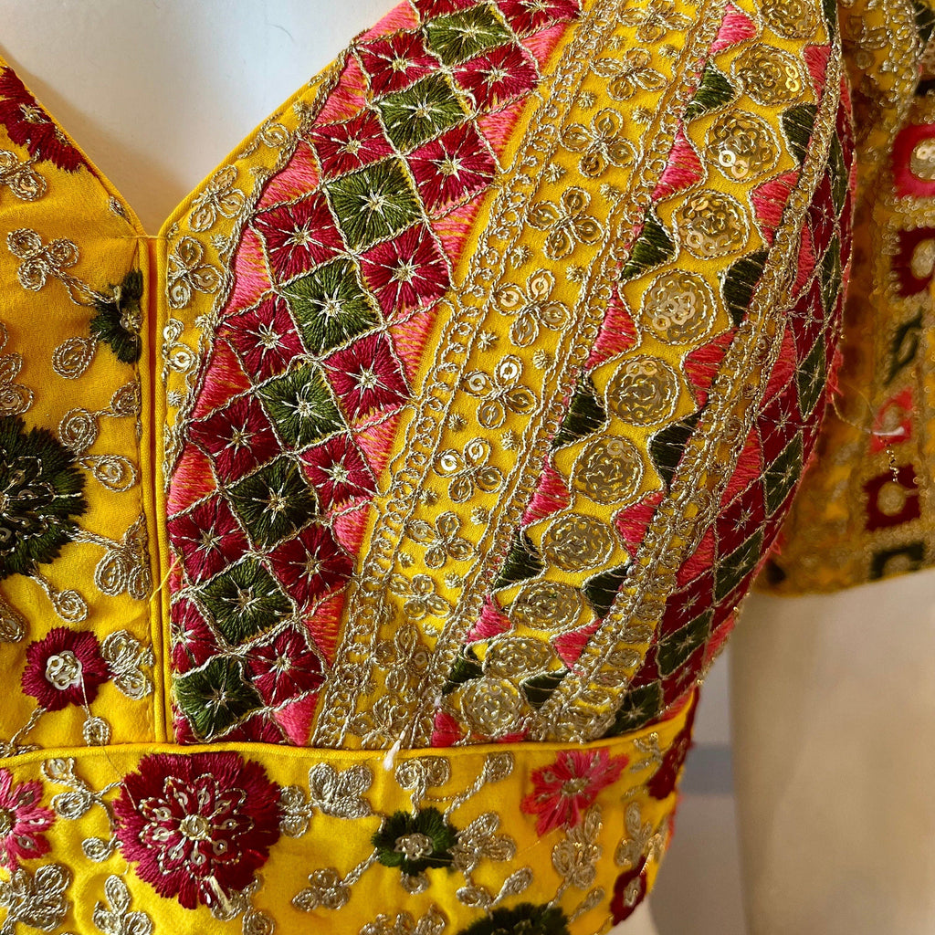 Yellow Silk Thread Embroidered Blouse