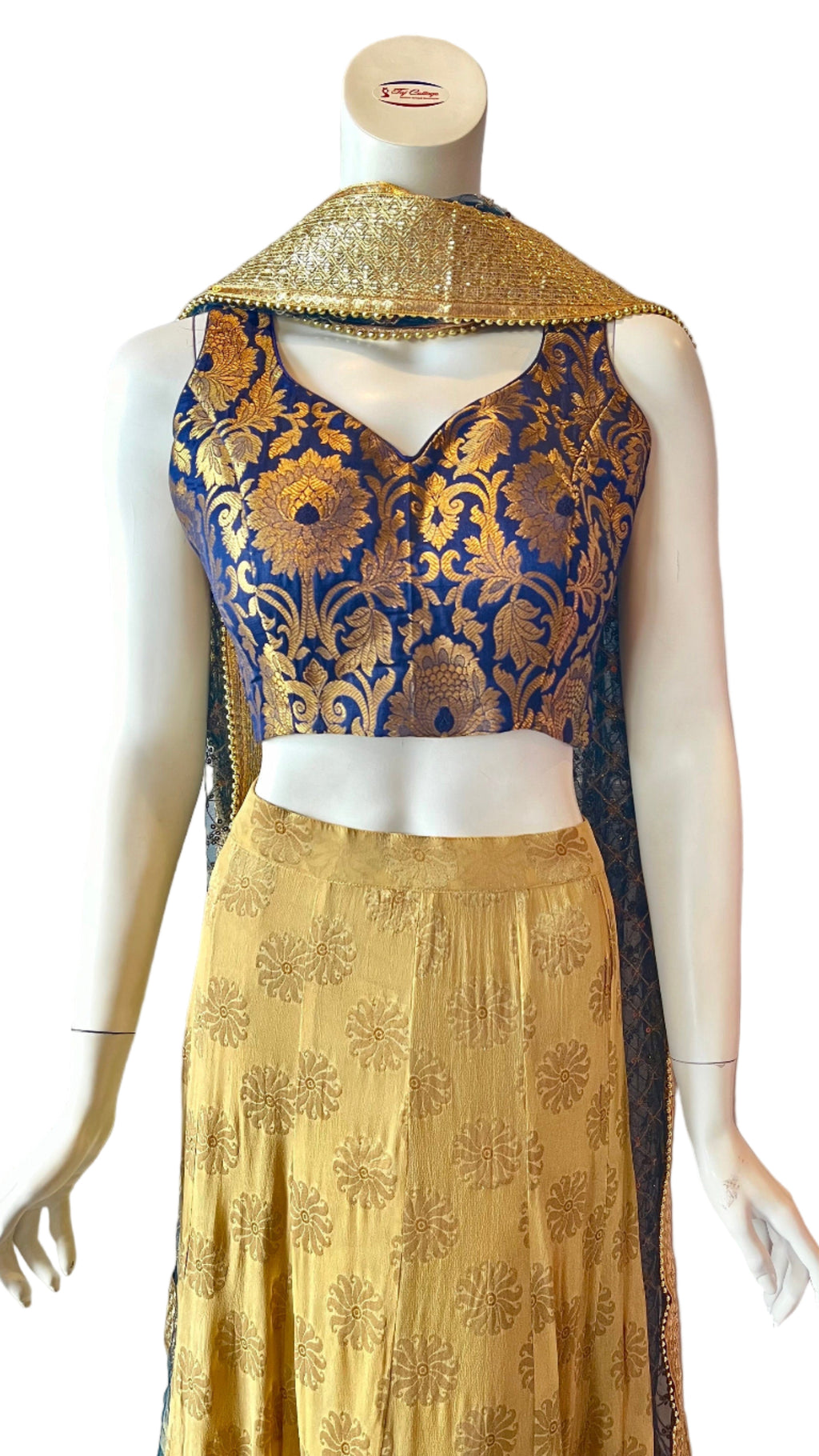 Gold & Navy Lehnga with Net Duppatta