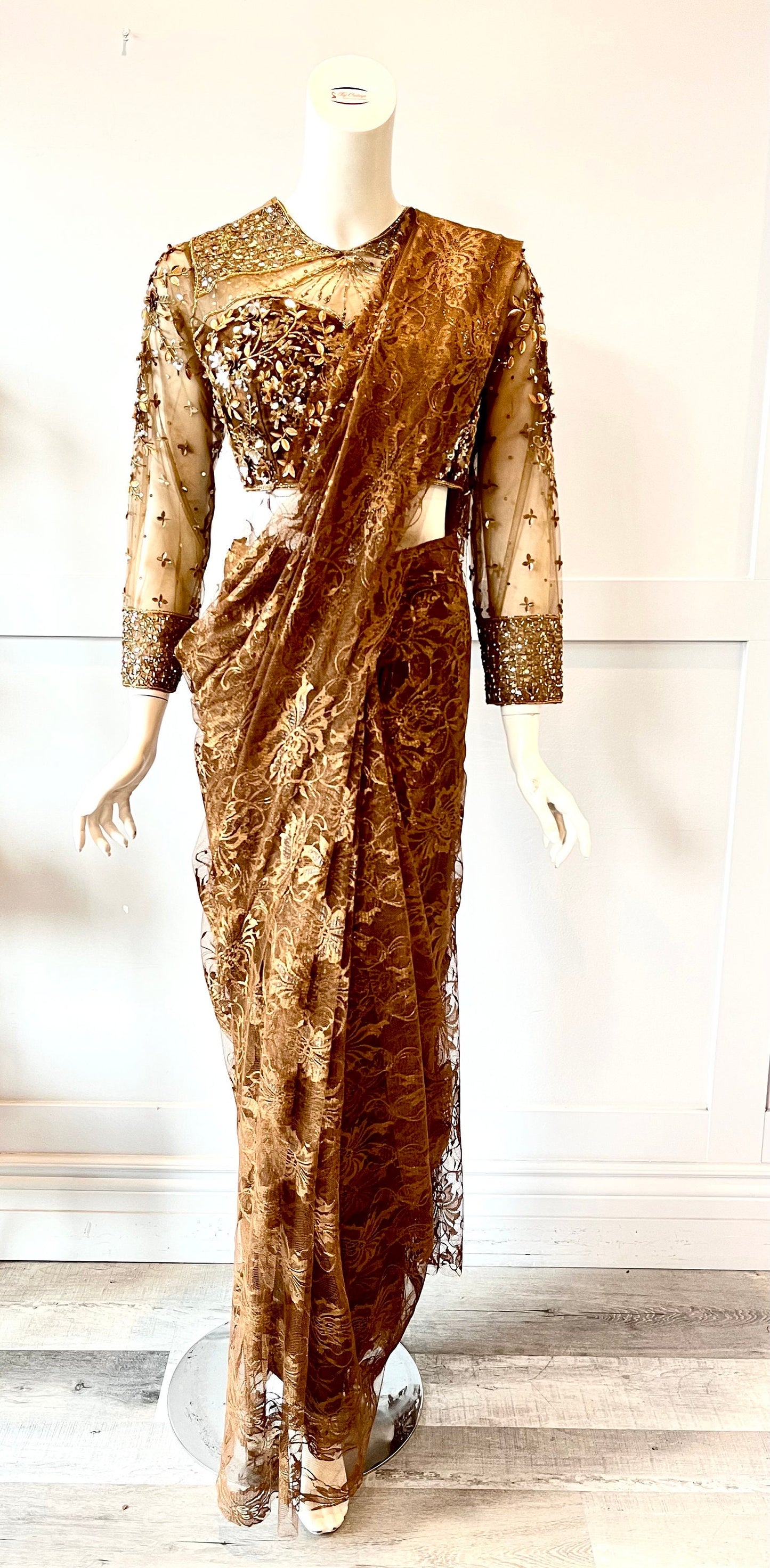 Brown color  Net ready-made saree