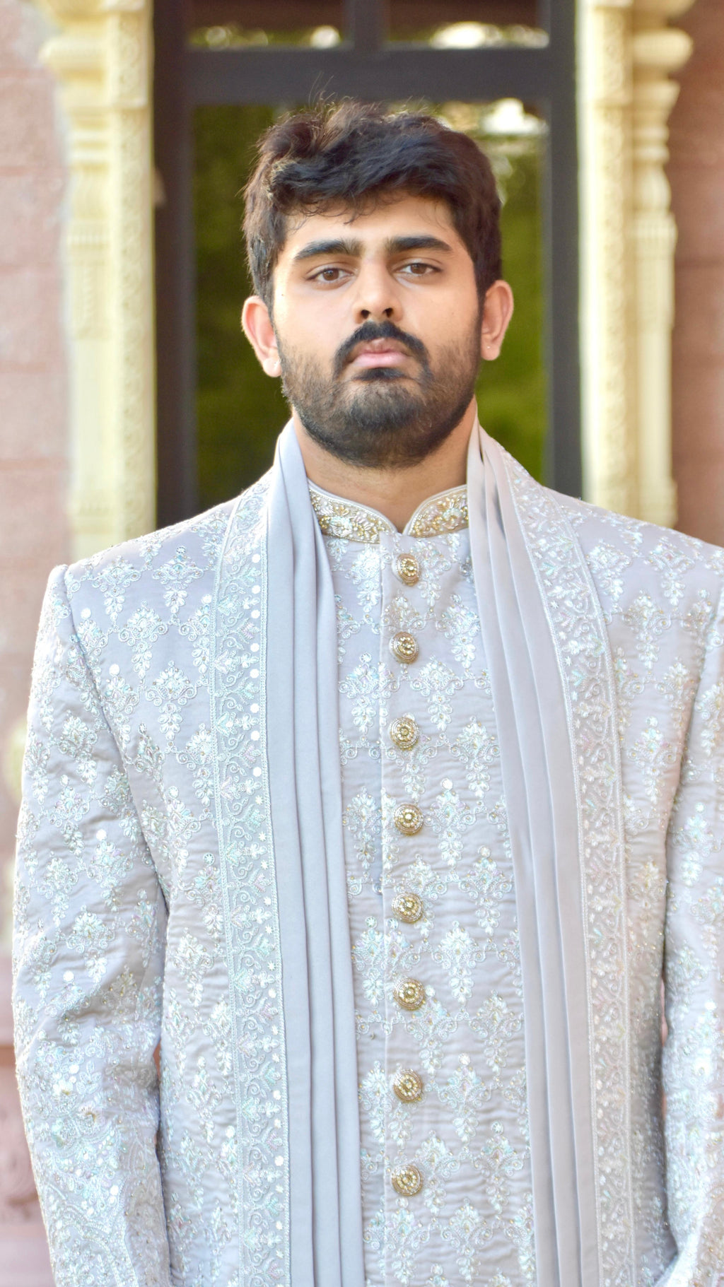 Light Grey Color Sherwani Set
