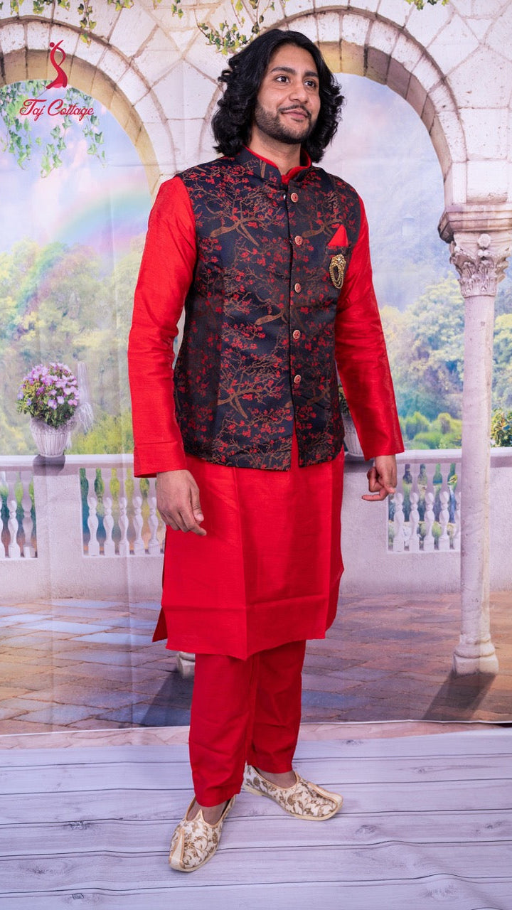 Red and Blue Vest Kurta Set