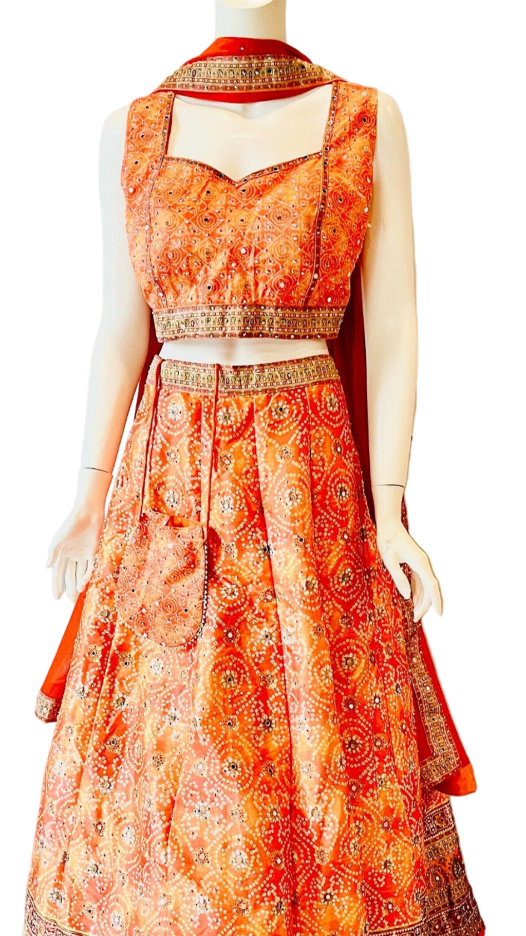 Orange Silk Layered Embroidered Lehnga