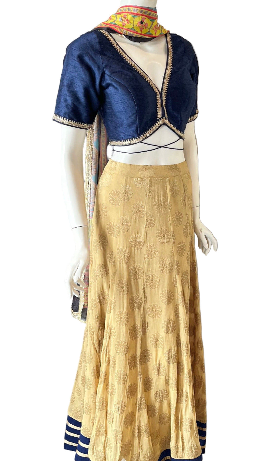Gold & Navy Lehnga with Multi-Color Duppatta