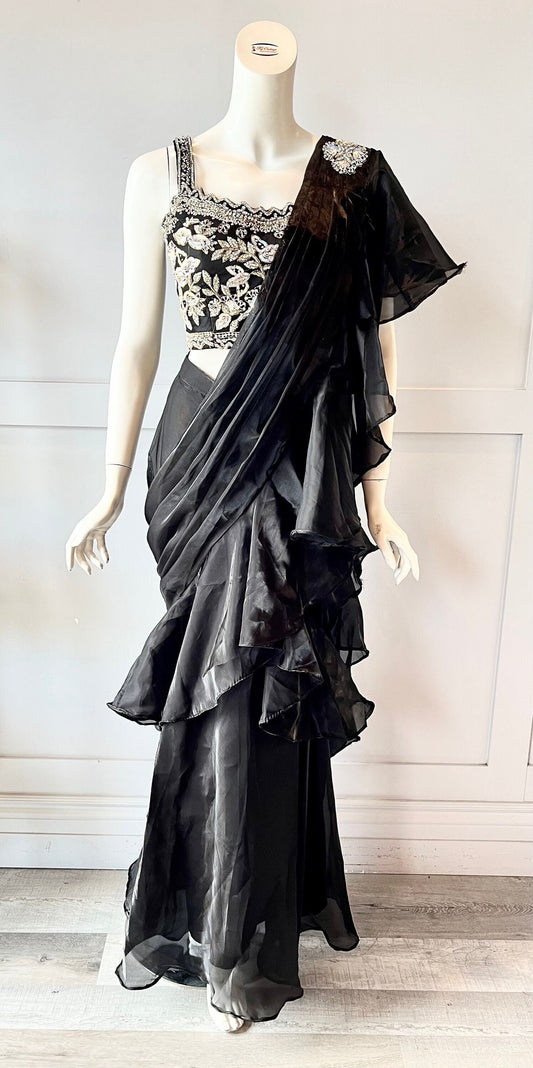 Black ruffle ready made saree