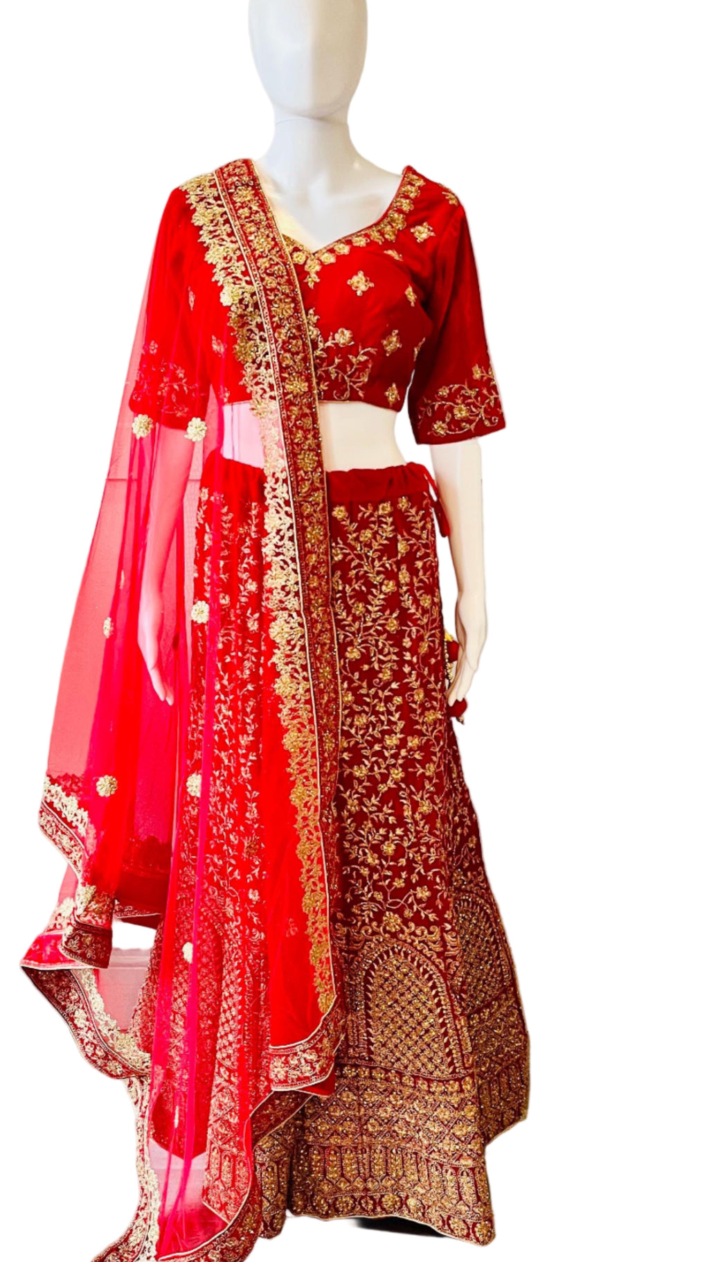 Embroidered Red Velvet Lehnga