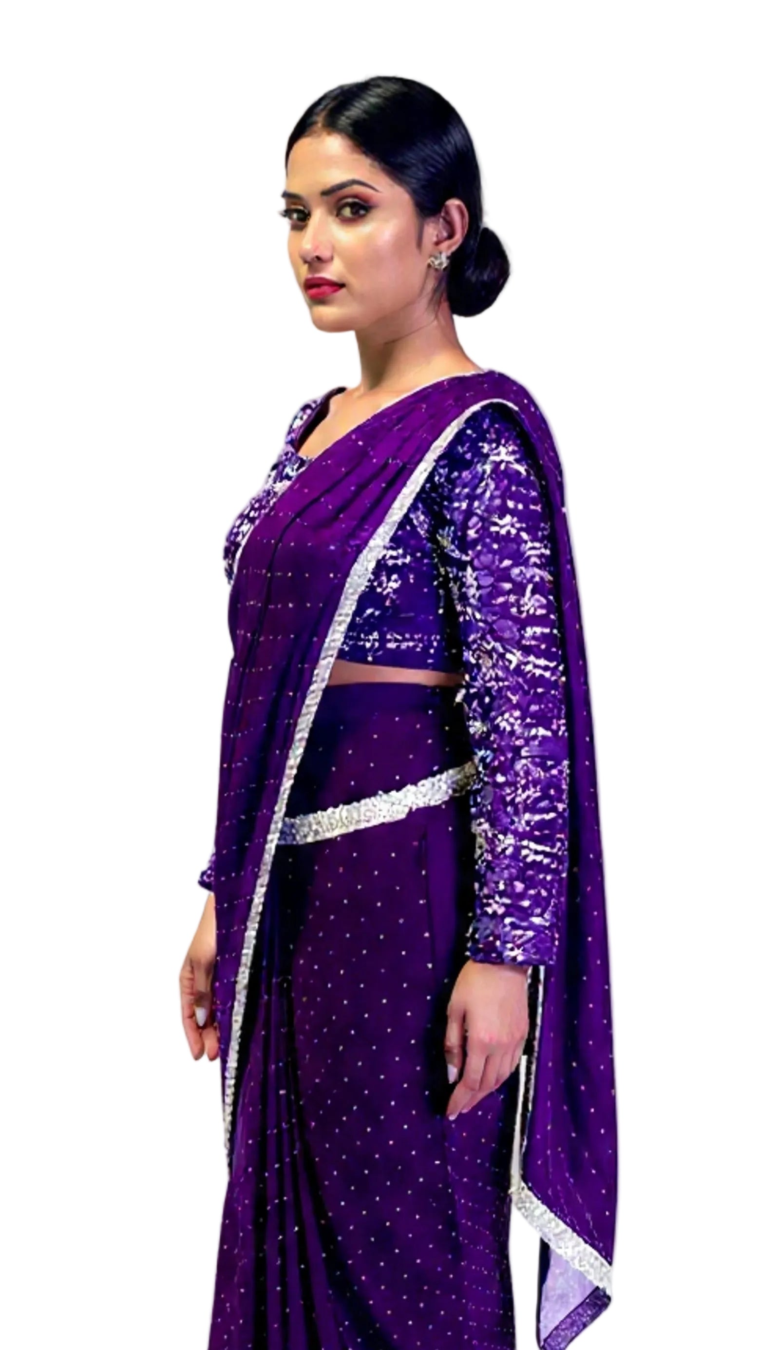 Purple Readymade Saree