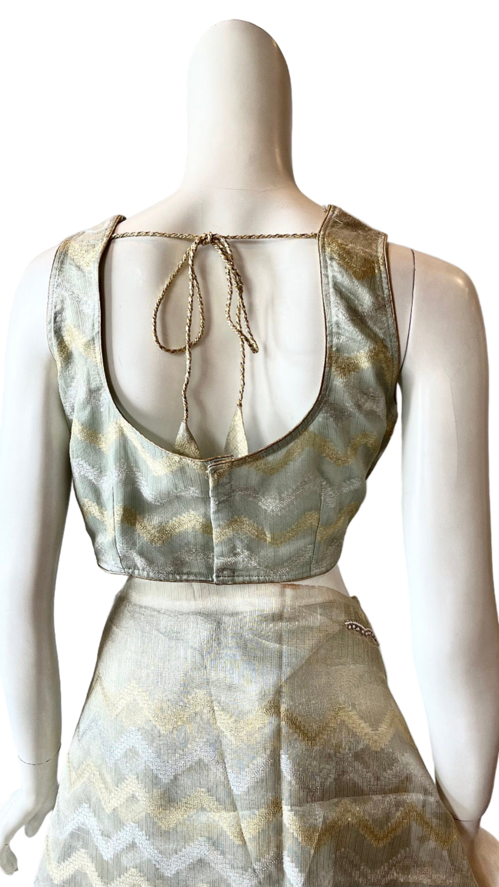 Grey and Gold Color Tissue Silk Saree