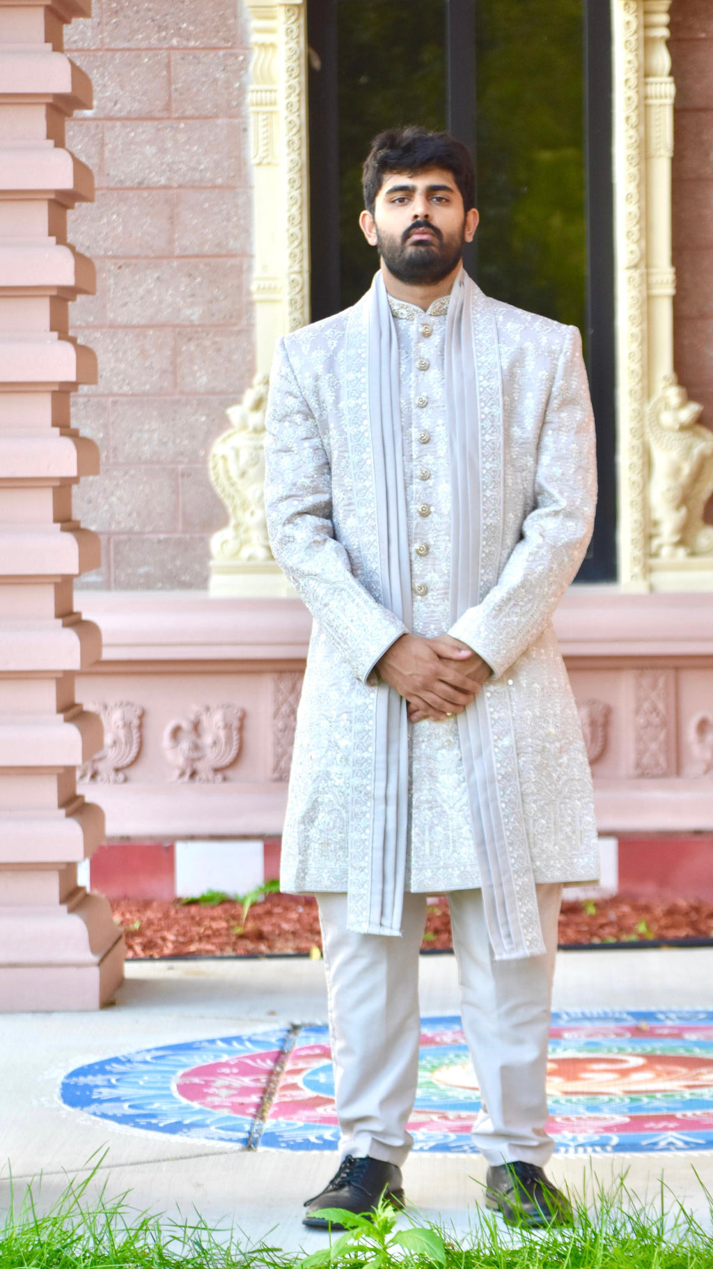 Light Grey Color Sherwani Set
